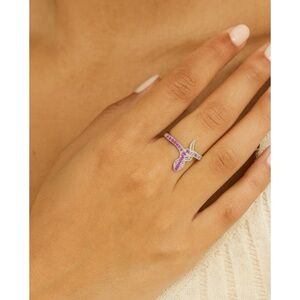 Vita di Grazia Milano 925 Sterling Silver Snake Ring Pink Cubic Zirconia Diamond